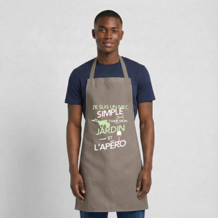 Tablier de cuisine - Un mec simple: Jardin et apéro - gris - front
