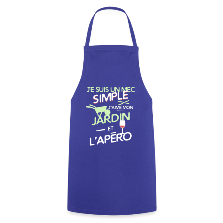 Tablier de cuisine - Un mec simple: Jardin et apéro - bleu royal - front