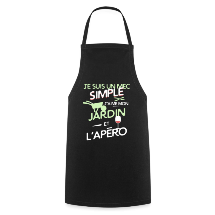 Tablier de cuisine - Un mec simple: Jardin et apéro - noir - front