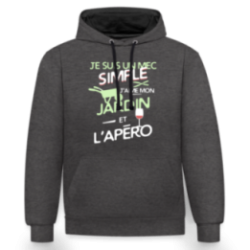 Sweat-shirt à capuche contrasté unisexe - Un mec simple: Jardin et apéro