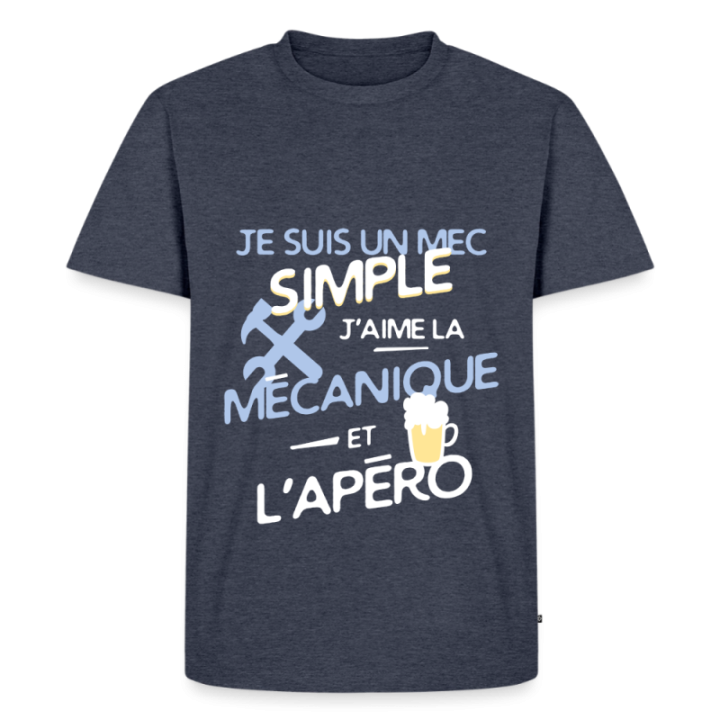 T-shirt premium homme - Un mec simple: Mécanique et apéro - bleu jeans  - front