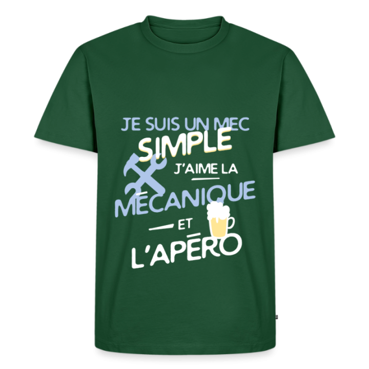 T-shirt premium homme - Un mec simple: Mécanique et apéro - vert bouteille - front
