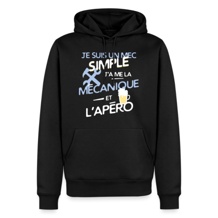Sweat-shirt à capuche premium homme - Un mec simple: Mécanique et apéro - noir - front