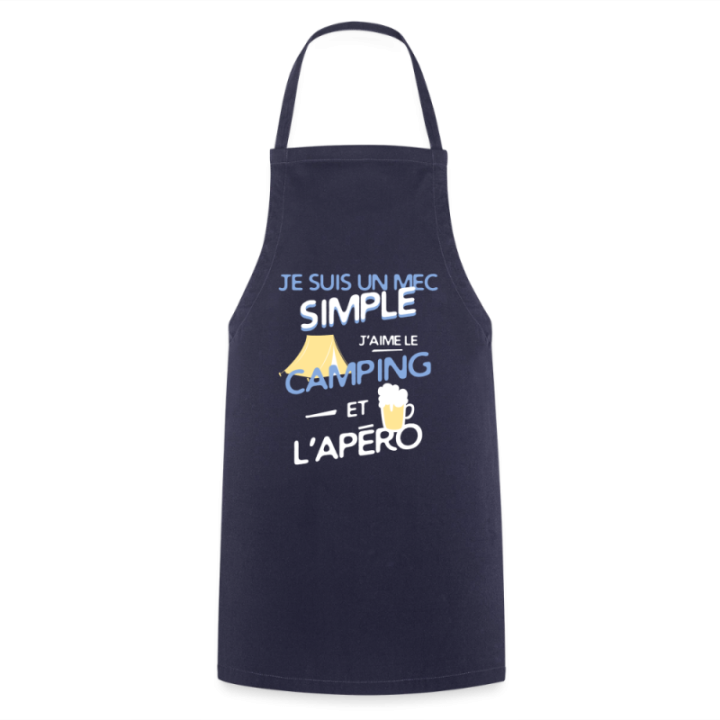 Tablier de cuisine - Un mec simple: Camping et apéro - marine - front
