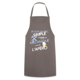 Tablier de cuisine - Un mec simple: Mécanique et apéro - gris - front