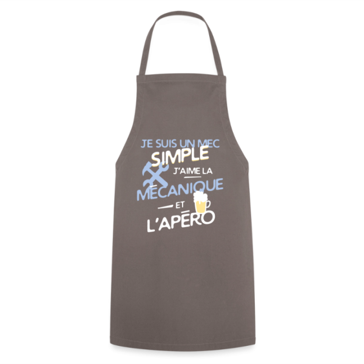 Tablier de cuisine - Un mec simple: Mécanique et apéro - gris - front