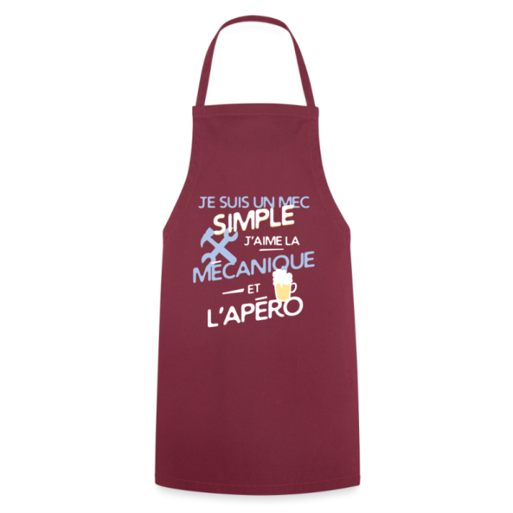Tablier de cuisine - Un mec simple: Mécanique et apéro - bordeaux - front
