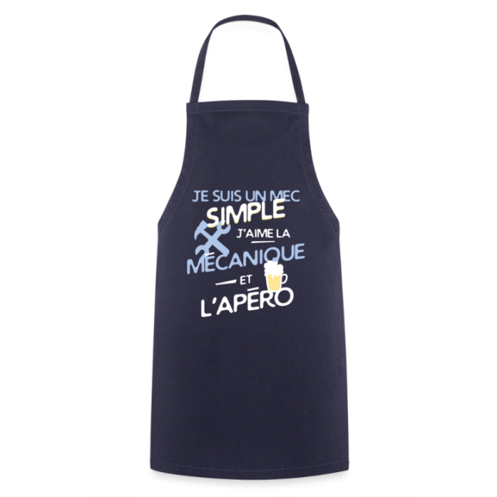 Tablier de cuisine - Un mec simple: Mécanique et apéro - marine - front