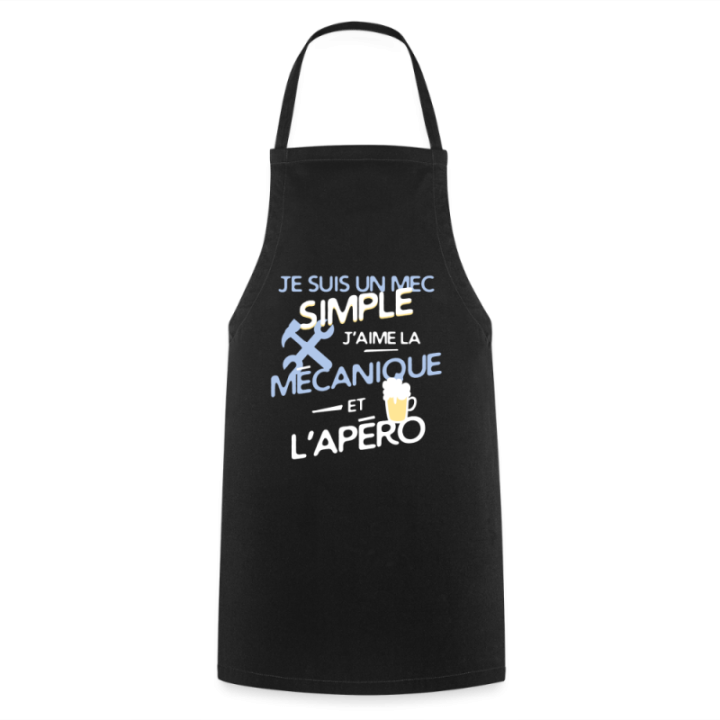 Tablier de cuisine - Un mec simple: Mécanique et apéro - noir - front
