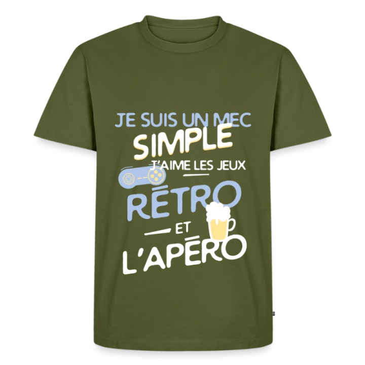 T-shirt premium homme - Un mec simple: Jeux rétro et apéro - kaki - front