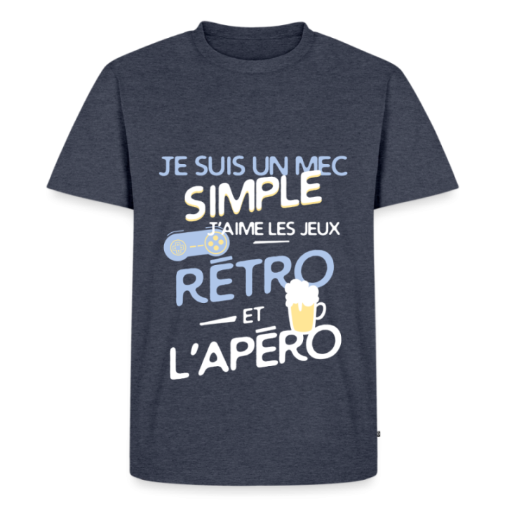 T-shirt premium homme - Un mec simple: Jeux rétro et apéro - bleu jeans  - front
