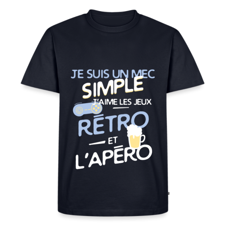 T-shirt premium homme - Un mec simple: Jeux rétro et apéro - bleu marine - front