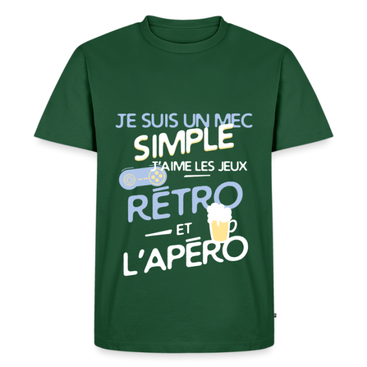 T-shirt premium homme - Un mec simple: Jeux rétro et apéro - vert bouteille - front
