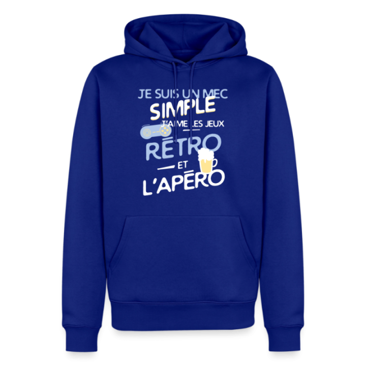 Sweat-shirt à capuche premium homme - Un mec simple: Jeux rétro et apéro - bleu roi - front