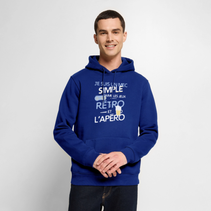 Sweat-shirt à capuche premium homme - Un mec simple: Jeux rétro et apéro - bleu roi - front