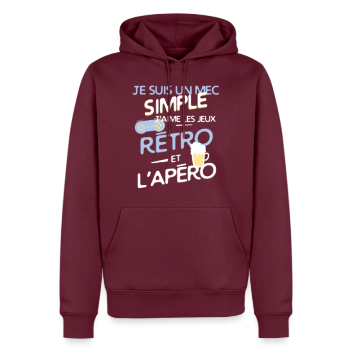 Sweat-shirt à capuche premium homme - Un mec simple: Jeux rétro et apéro - bourgogne - front