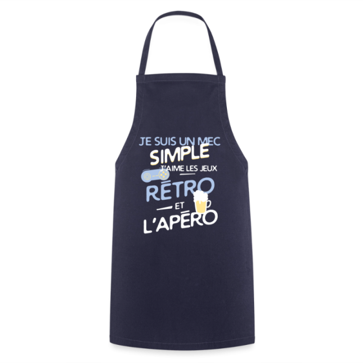 Tablier de cuisine - Un mec simple: Jeux rétro et apéro - marine - front