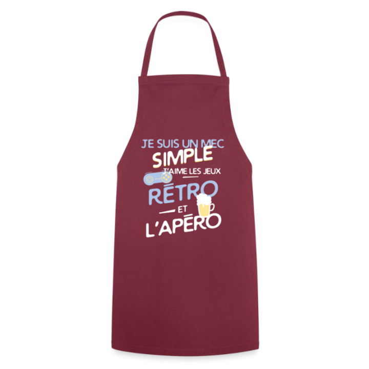 Tablier de cuisine - Un mec simple: Jeux rétro et apéro - bordeaux - front