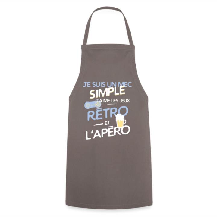 Tablier de cuisine - Un mec simple: Jeux rétro et apéro - gris - front