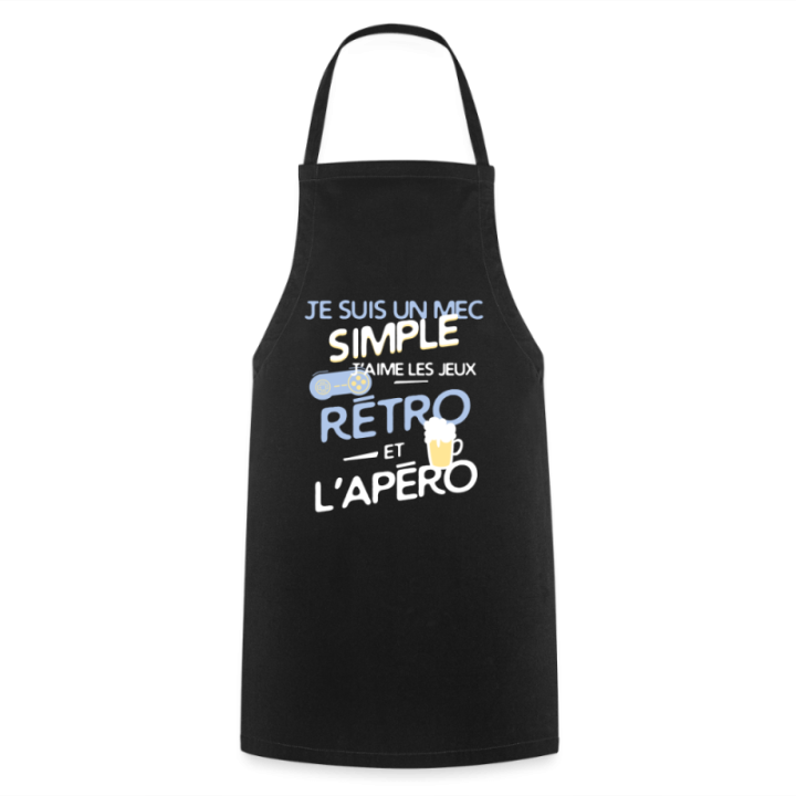 Tablier de cuisine - Un mec simple: Jeux rétro et apéro - noir - front
