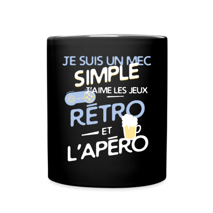 Mug uni - Un mec simple: Jeux rétro et apéro - noir - front