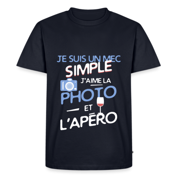 T-shirt premium homme - Un mec simple: Photo et apéro - bleu marine - front