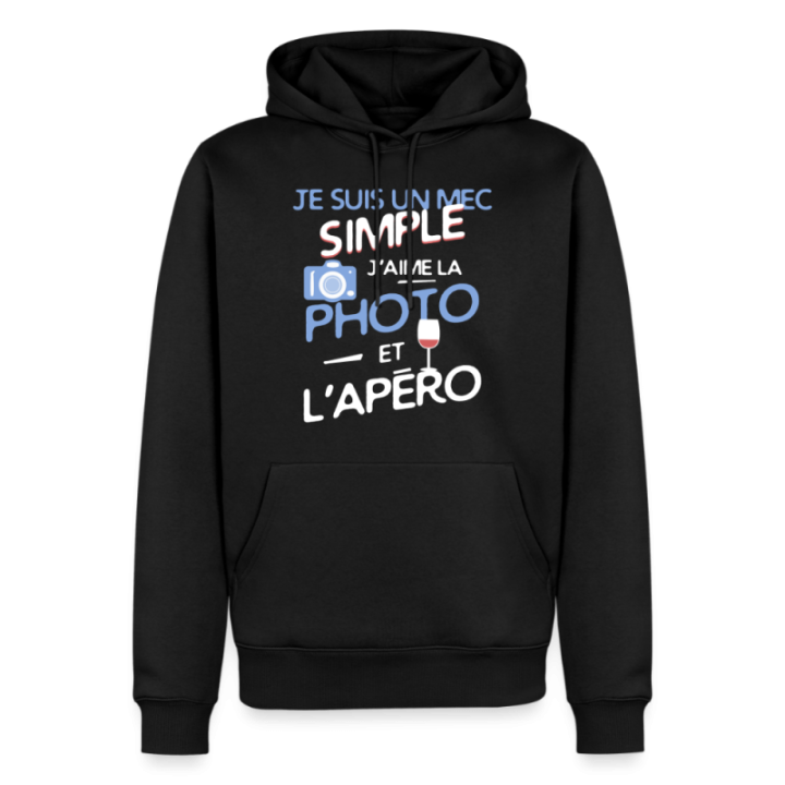 Sweat-shirt à capuche premium homme - Un mec simple: Photo et apéro - noir - front