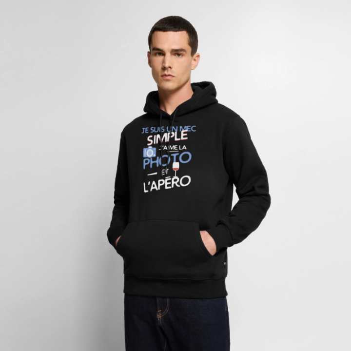Sweat-shirt à capuche premium homme - Un mec simple: Photo et apéro - noir - front