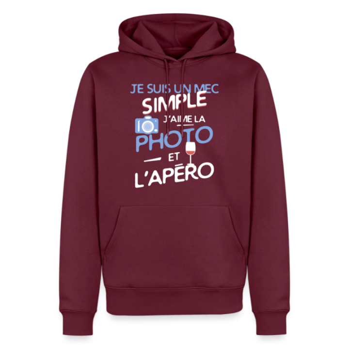 Sweat-shirt à capuche premium homme - Un mec simple: Photo et apéro - bourgogne - front