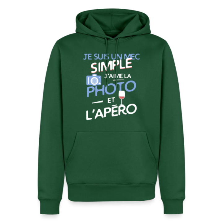 Sweat-shirt à capuche premium homme - Un mec simple: Photo et apéro - vert bouteille - front