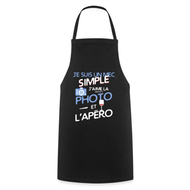 Tablier de cuisine - Un mec simple: Photo et apéro - noir - front
