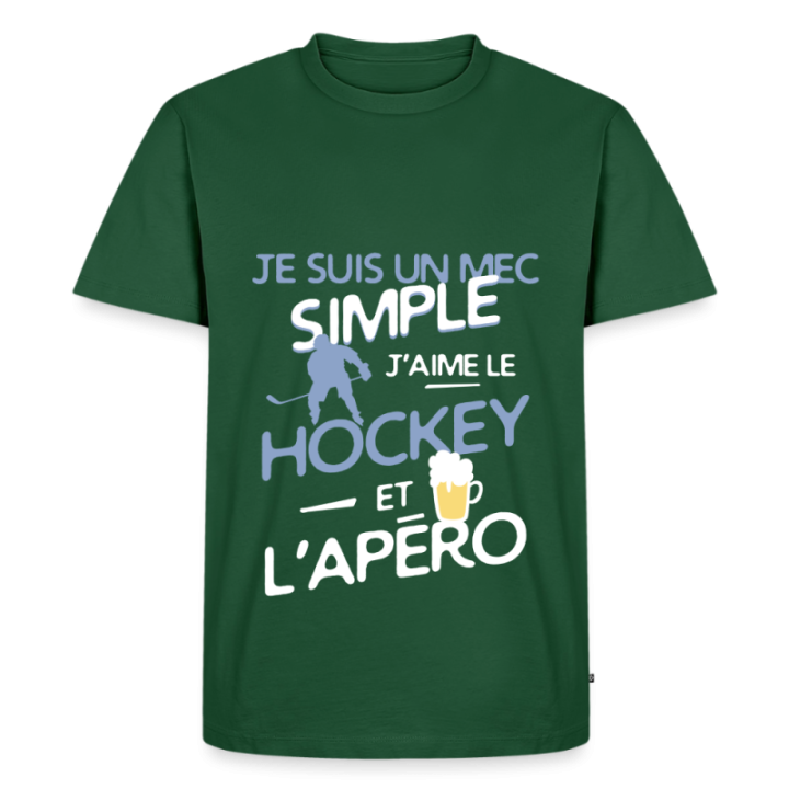 T-shirt premium homme - Un mec simple: Hockey et apéro - vert bouteille - front
