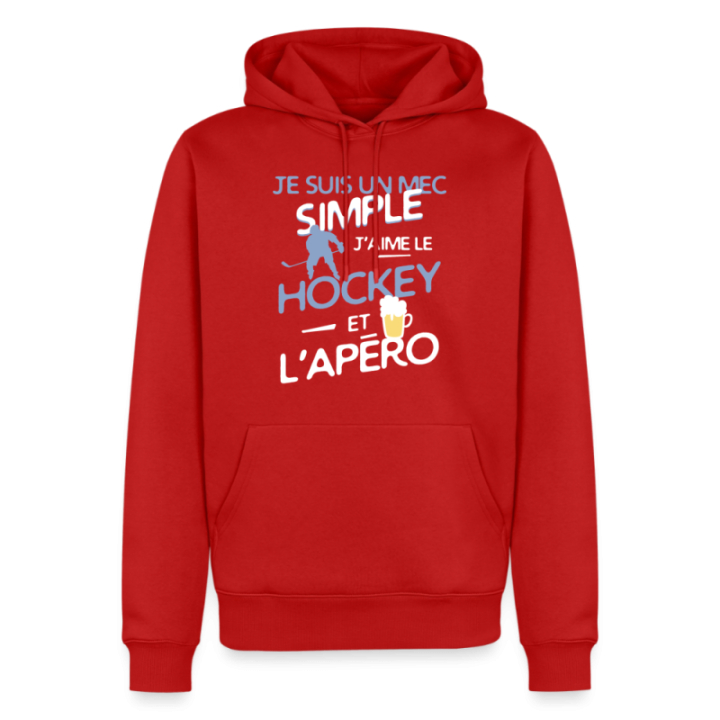 Sweat-shirt à capuche premium homme - Un mec simple: Hockey et apéro - rouge - front
