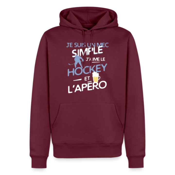 Sweat-shirt à capuche premium homme - Un mec simple: Hockey et apéro - bourgogne - front
