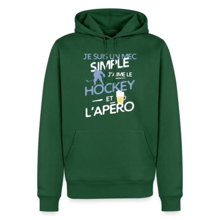 Sweat-shirt à capuche premium homme - Un mec simple: Hockey et apéro - vert bouteille - front