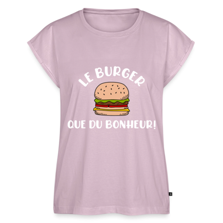 T-shirt à manches retroussées femme - Burger: Que du bonheur - rose poudré - front
