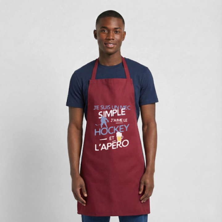 Tablier de cuisine - Un mec simple: Hockey et apéro - bordeaux - front