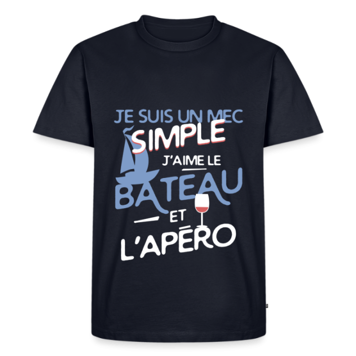 T-shirt premium homme - Un mec simple: Bateau et apéro - bleu marine - front