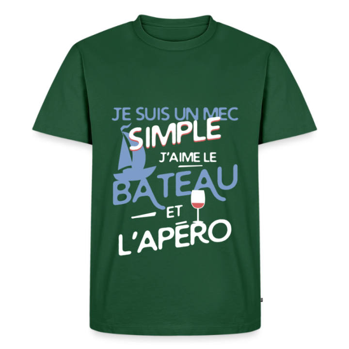 T-shirt premium homme - Un mec simple: Bateau et apéro - vert bouteille - front