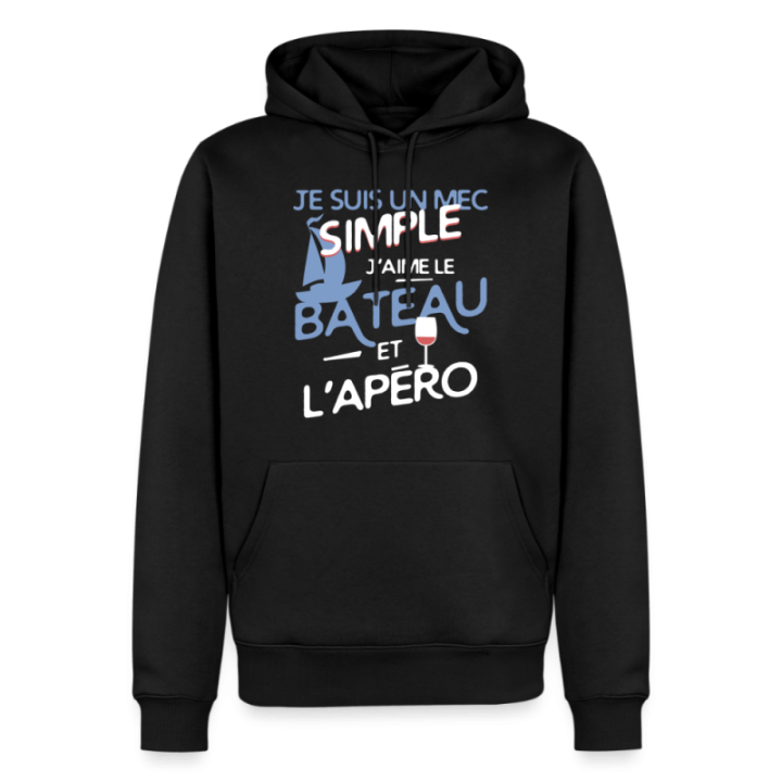 Sweat-shirt à capuche premium homme - Un mec simple: Bateau et apéro - noir - front