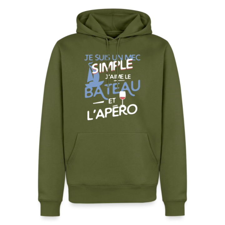 Sweat-shirt à capuche premium homme - Un mec simple: Bateau et apéro - kaki - front