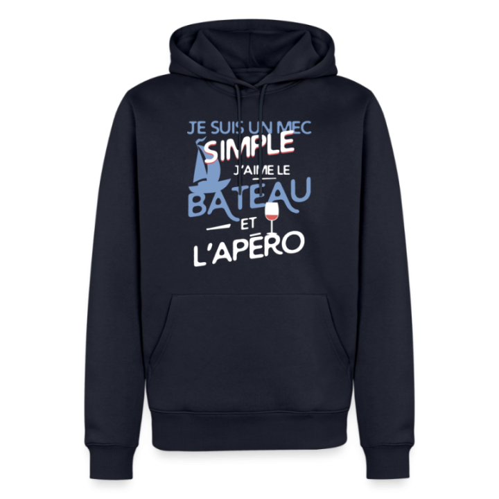 Sweat-shirt à capuche premium homme - Un mec simple: Bateau et apéro - bleu marine - front