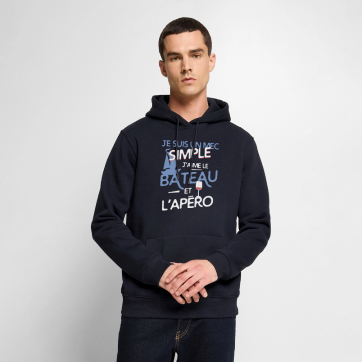 Sweat-shirt à capuche premium homme - Un mec simple: Bateau et apéro - bleu marine - front
