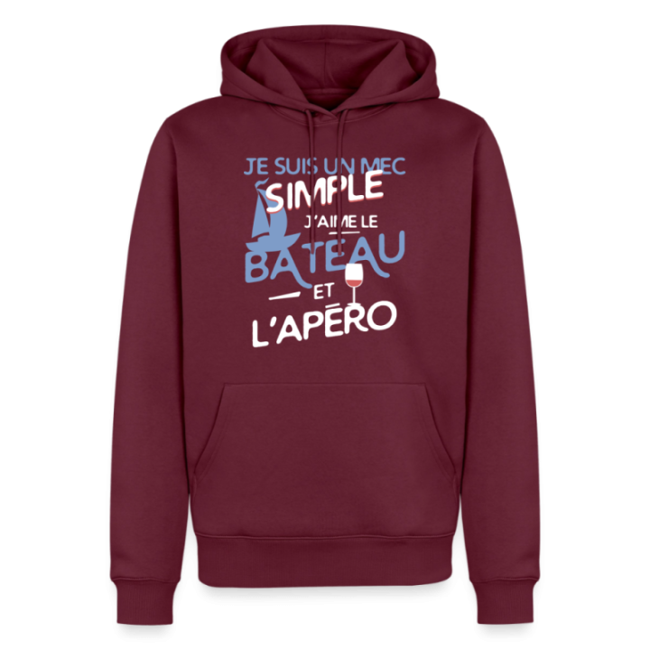 Sweat-shirt à capuche premium homme - Un mec simple: Bateau et apéro - bourgogne - front