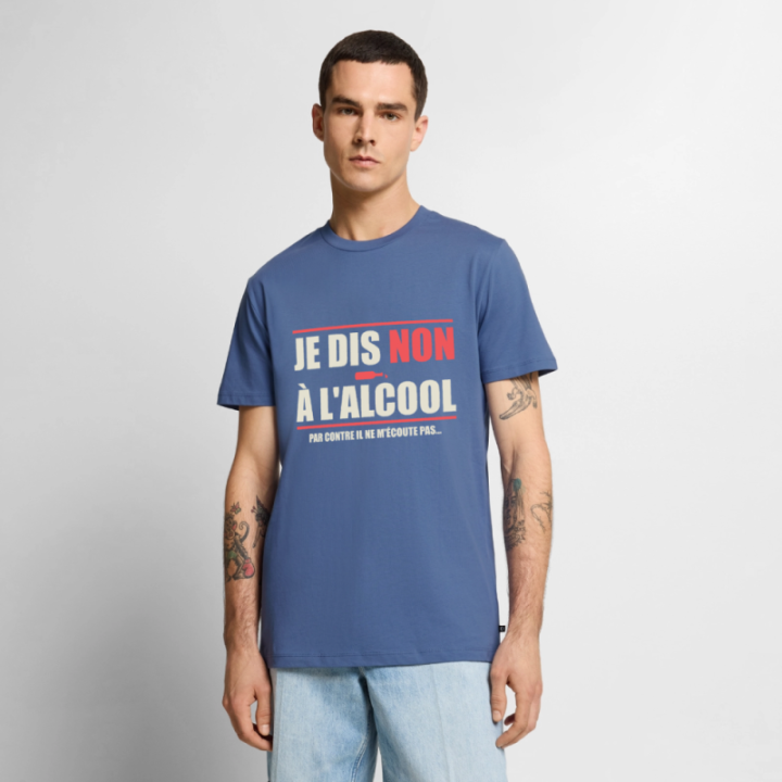 T-shirt premium homme - Je dis non à l'alcool - bleu pigeon - front