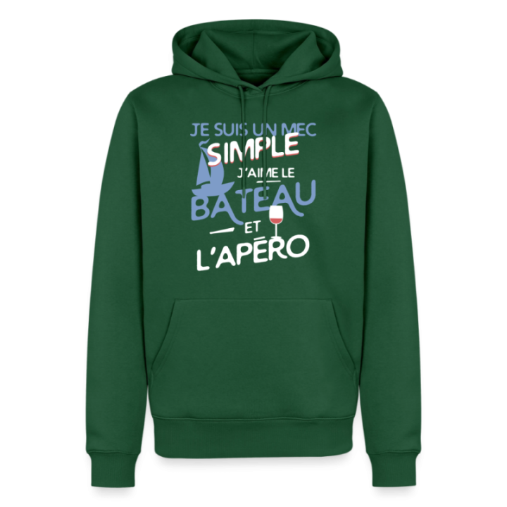 Sweat-shirt à capuche premium homme - Un mec simple: Bateau et apéro - vert bouteille - front