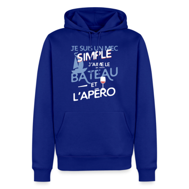 Sweat-shirt à capuche premium homme - Un mec simple: Bateau et apéro - bleu roi - front