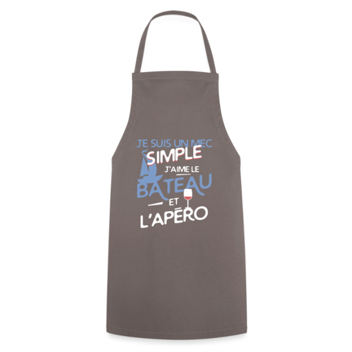 Tablier de cuisine - Un mec simple: Bateau et apéro - gris - front