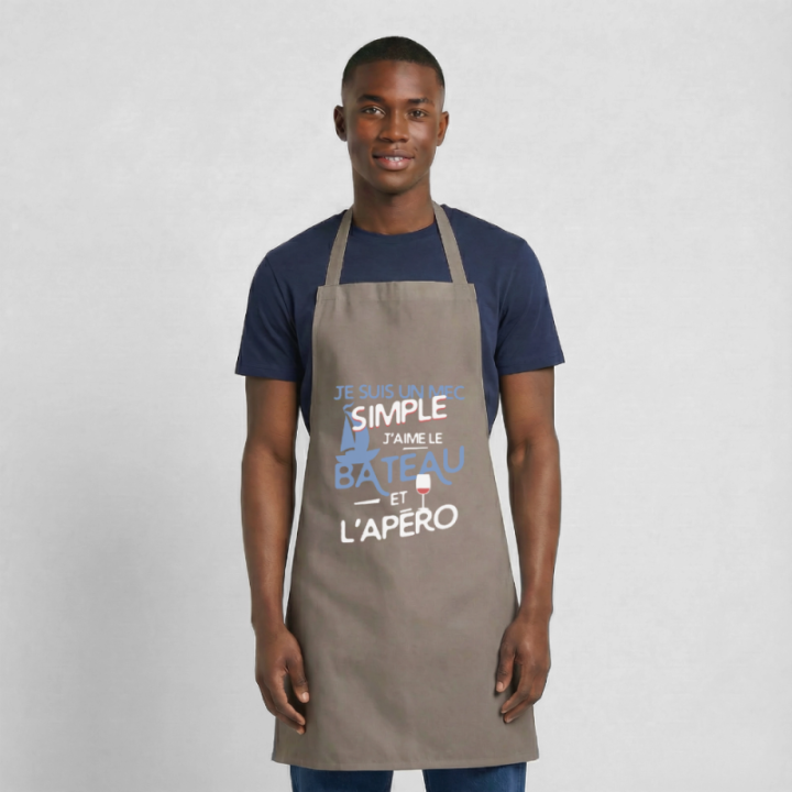 Tablier de cuisine - Un mec simple: Bateau et apéro - gris - front