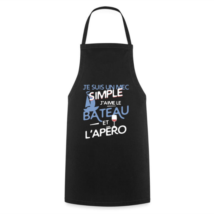 Tablier de cuisine - Un mec simple: Bateau et apéro - noir - front